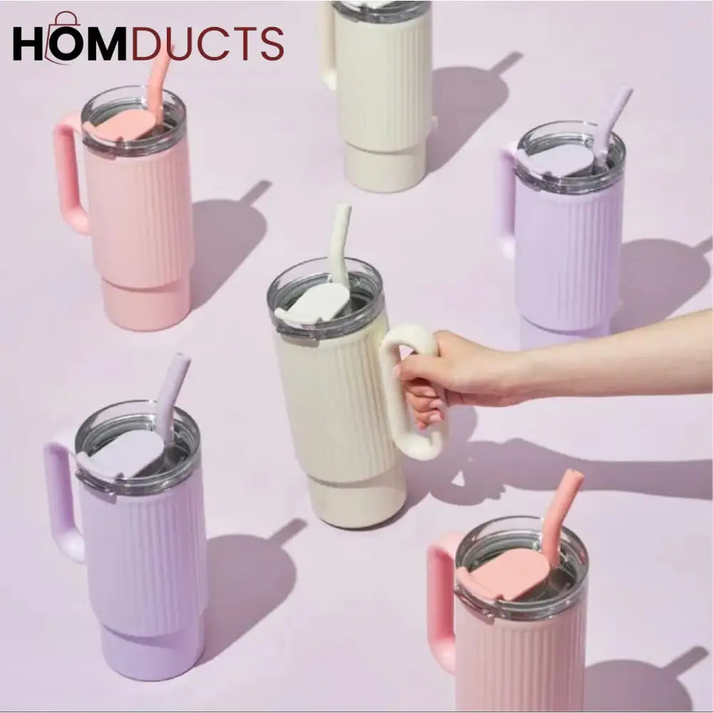 Premium 1200ml Insulated Stainless Steel Tumbler with Handle & Straw