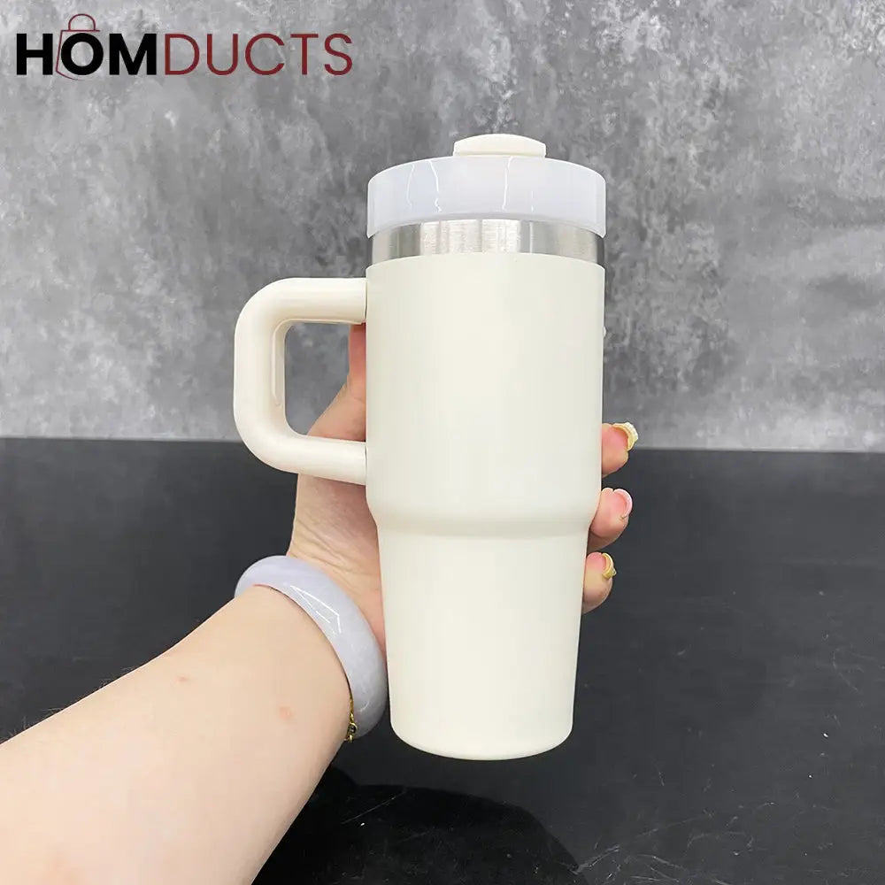 Premium 14oz Stainless Steel Tumbler with Handle, Lid & Straw - Insulated & Portable