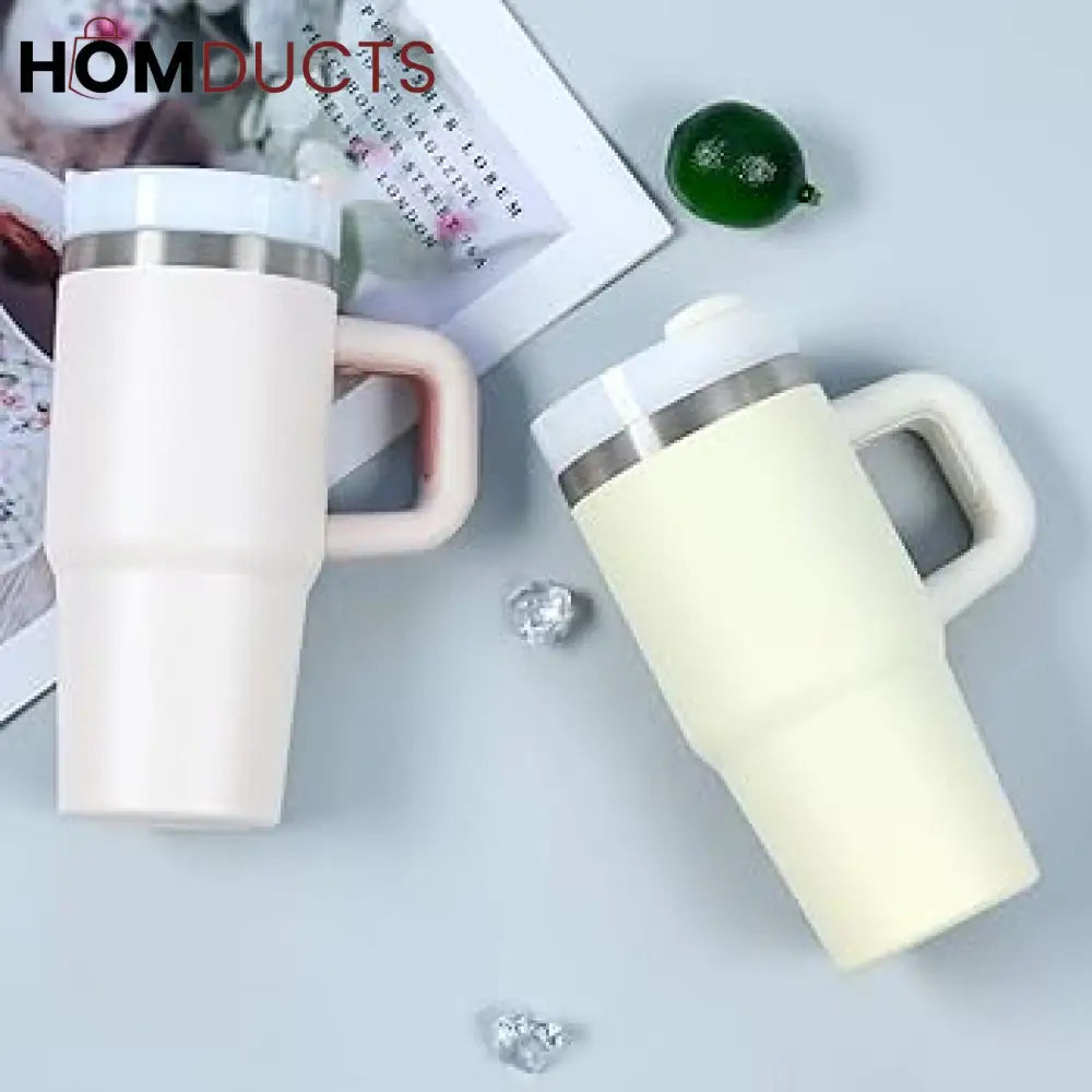Premium 14oz Stainless Steel Tumbler with Handle, Lid & Straw - Insulated & Portable