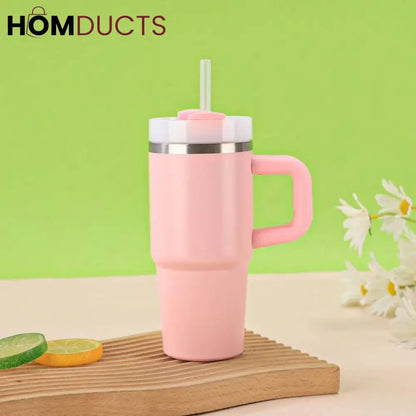 Premium 14oz Stainless Steel Tumbler with Handle, Lid & Straw - Insulated & Portable