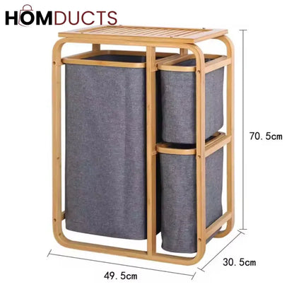 Premium 3-Section Bamboo Laundry Hamper with Removable Fabric Bags – Space-Saving & Elegant Organizer
