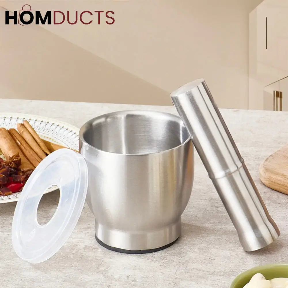 Premium 304 Stainless Steel Garlic Press & Pill Crusher - Manual Mortar and Pestle Set, Rust-Proof Kitchen Tool