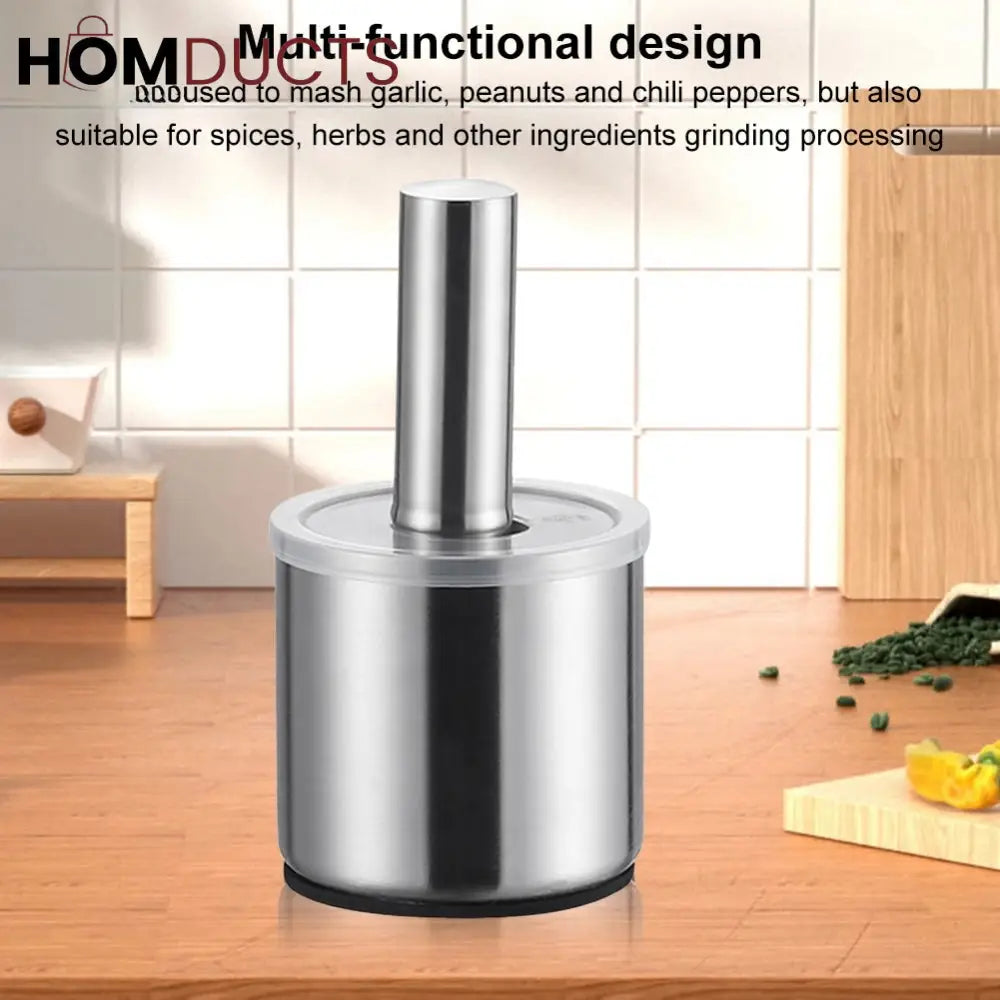 Premium 304 Stainless Steel Garlic Press & Pill Crusher - Manual Mortar and Pestle Set, Rust-Proof Kitchen Tool