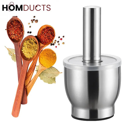Premium 304 Stainless Steel Garlic Press & Pill Crusher - Manual Mortar and Pestle Set, Rust-Proof Kitchen Tool