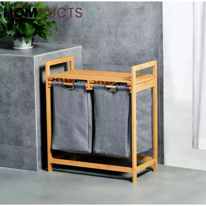 Premium Bamboo Double Laundry Hamper with Removable Fabric Bags – Space-Saving Organizer
