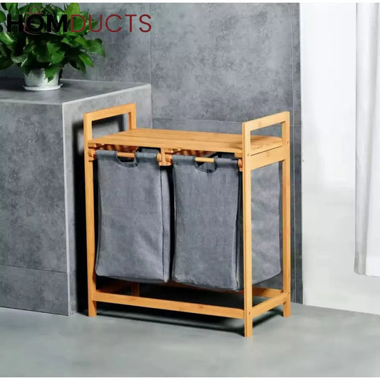 Premium Bamboo Double Laundry Hamper with Removable Fabric Bags – Space-Saving Organizer