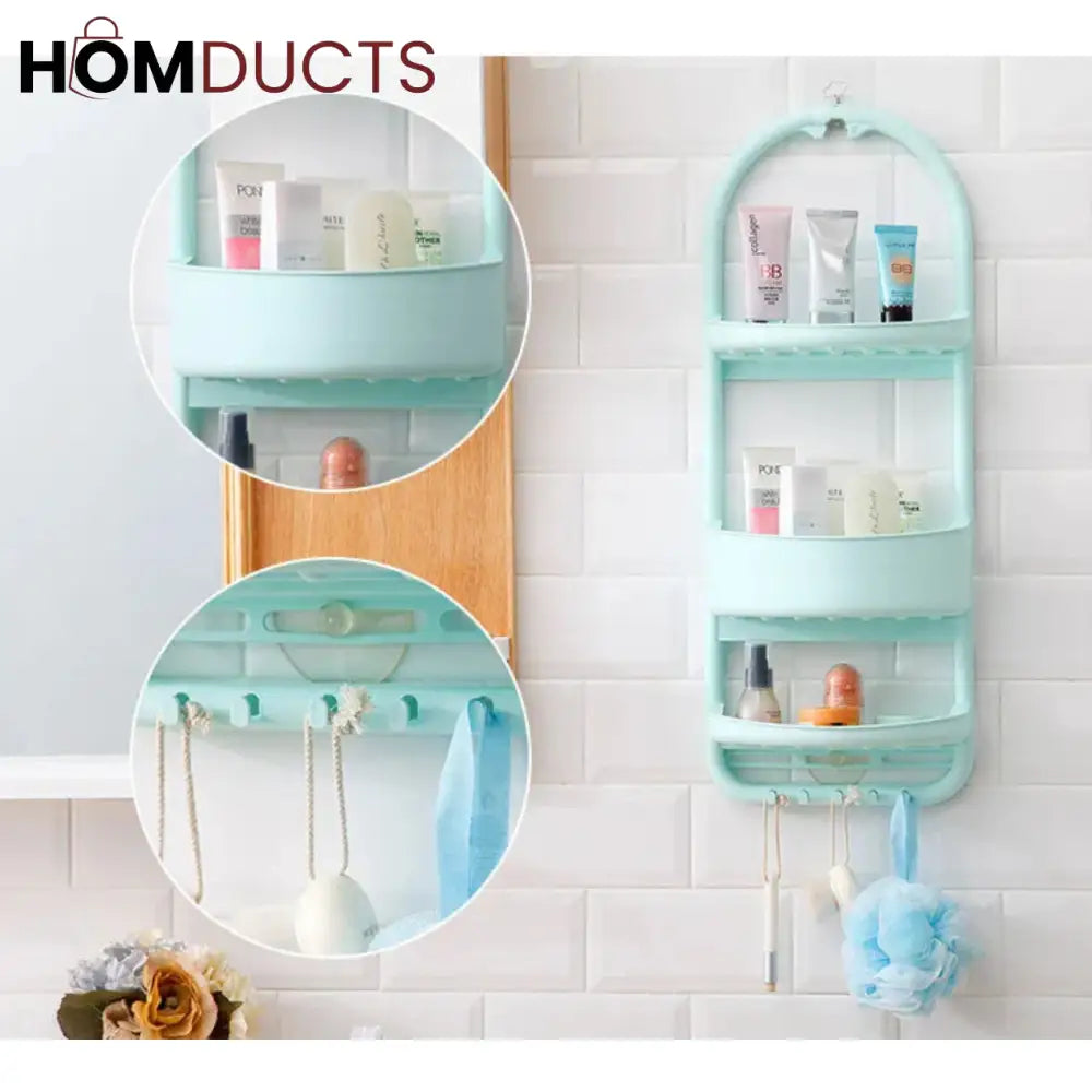 Premium Multi-Layer Shower Organizer Rack – Wall Hanging Bathroom Storage Caddy with Hooks