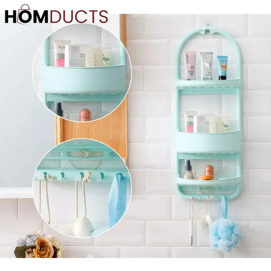 Premium Multi-Layer Shower Organizer Rack – Wall Hanging Bathroom Storage Caddy with Hooks