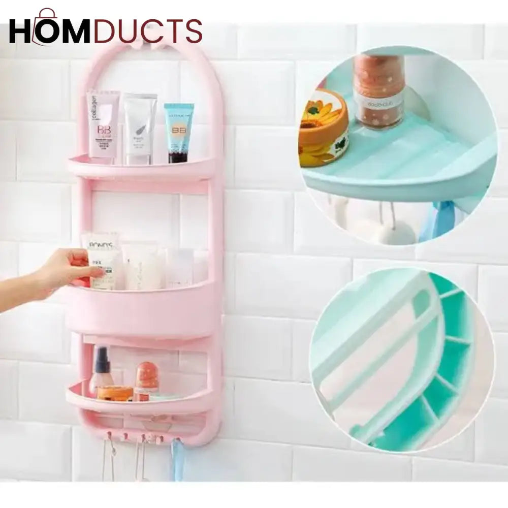 Premium Multi-Layer Shower Organizer Rack – Wall Hanging Bathroom Storage Caddy with Hooks
