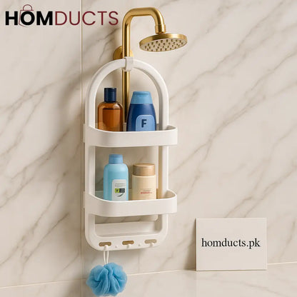 Premium Multi-Layer Shower Organizer Rack – Wall Hanging Bathroom Storage Caddy with Hooks