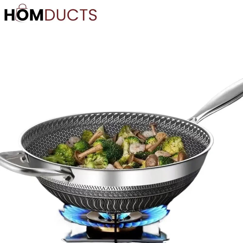 Premium Non-Stick Honeycomb Wok - 316 Stainless Steel, Gas & Induction Compatible Cookware