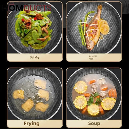 Premium Non-Stick Honeycomb Wok - 316 Stainless Steel, Gas & Induction Compatible Cookware