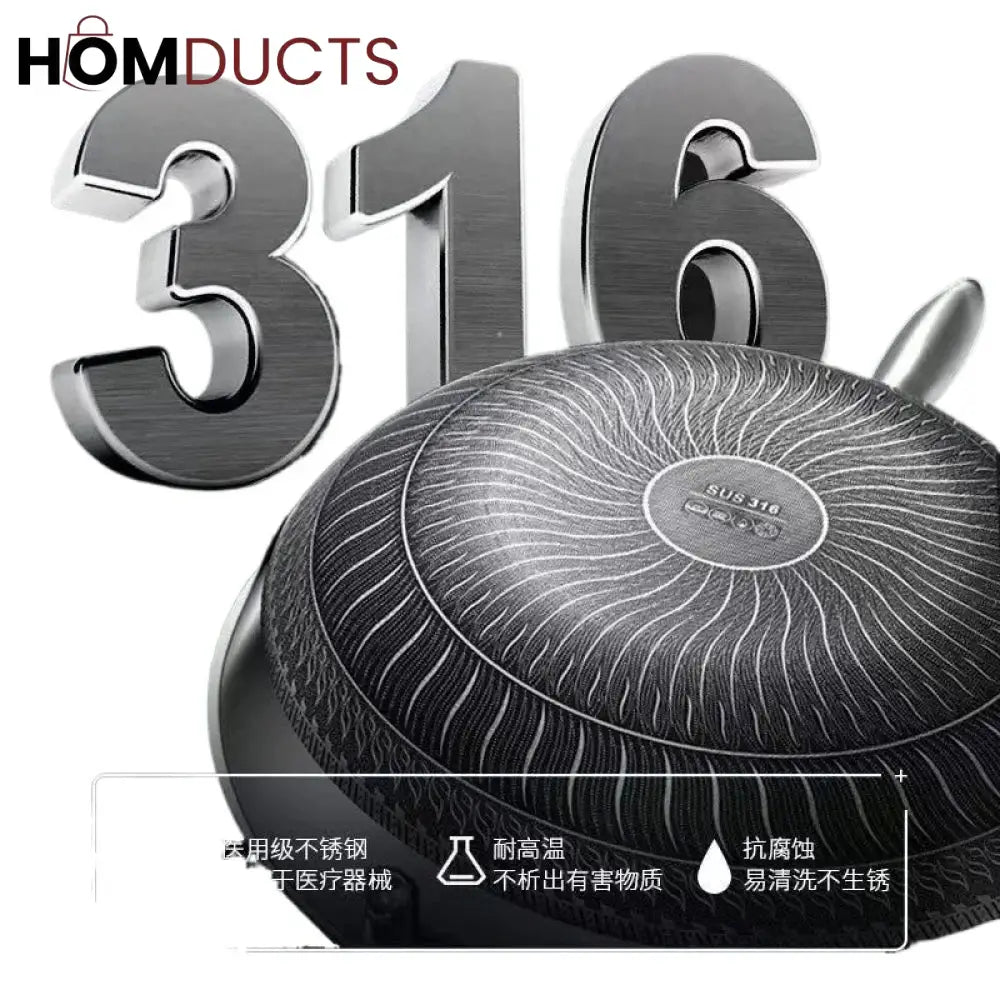 Premium Non-Stick Honeycomb Wok - 316 Stainless Steel, Gas & Induction Compatible Cookware