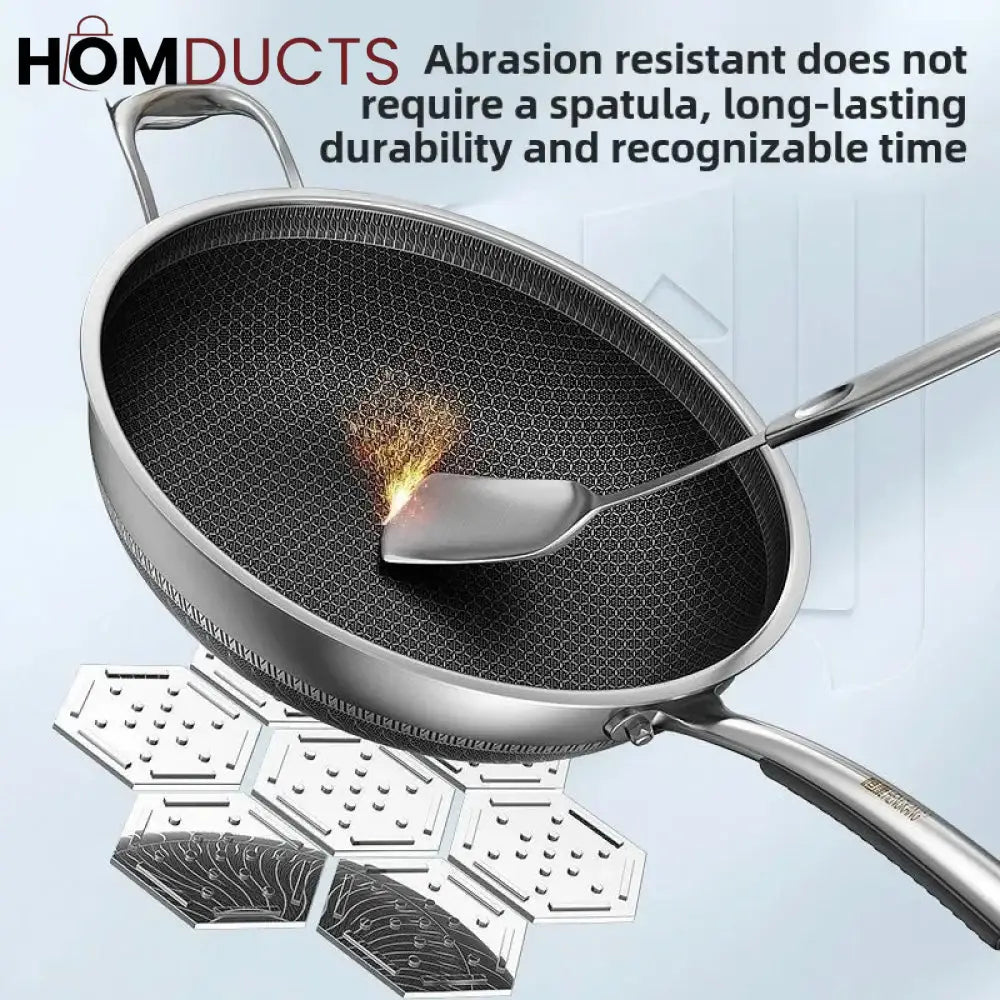 Premium Non-Stick Honeycomb Wok - 316 Stainless Steel, Gas & Induction Compatible Cookware