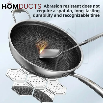 Premium Non-Stick Honeycomb Wok - 316 Stainless Steel, Gas & Induction Compatible Cookware
