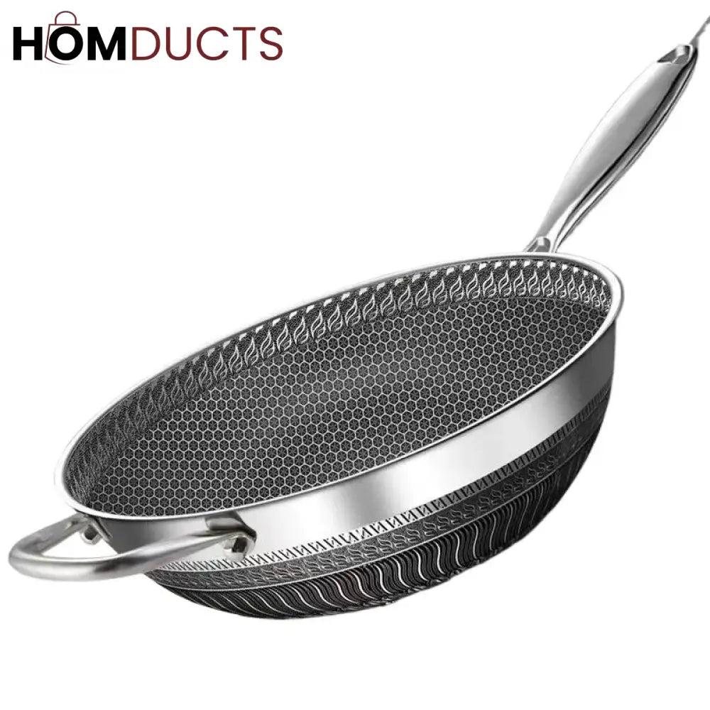 Premium Non-Stick Honeycomb Wok - 316 Stainless Steel, Gas & Induction Compatible Cookware