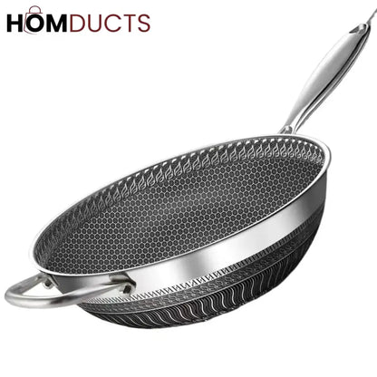 Premium Non-Stick Honeycomb Wok - 316 Stainless Steel, Gas & Induction Compatible Cookware