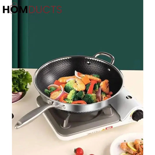 Premium Non-Stick Honeycomb Wok - 316 Stainless Steel, Gas & Induction Compatible Cookware