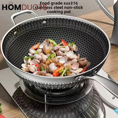 Premium Non-Stick Honeycomb Wok - 316 Stainless Steel, Gas & Induction Compatible Cookware