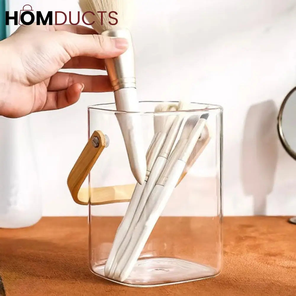 Premium Pyrex Square Glass Bucket with Bamboo Handle - Multi-Purpose Ice Bucket, Flower Vase, or Utensil Holder