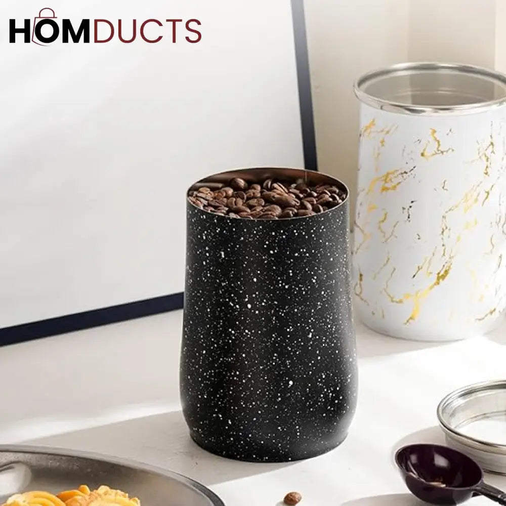 Premium Stainless Steel Coffee Canister with Spoon - Airtight Food Storage