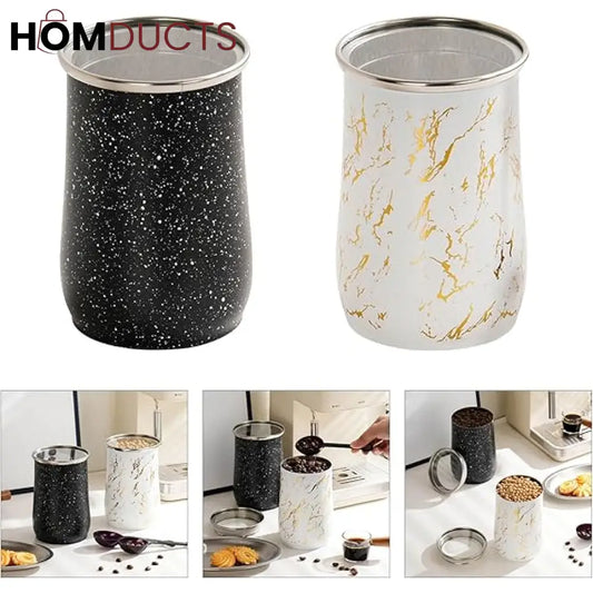 Premium Stainless Steel Coffee Canister with Spoon - Airtight Food Storage