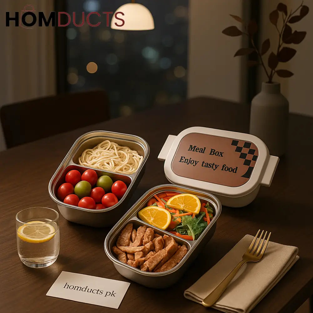 Premium Stainless Steel Lunch Box – 2-Tier Bento Meal Container with Leakproof Design | 22×16×8cm