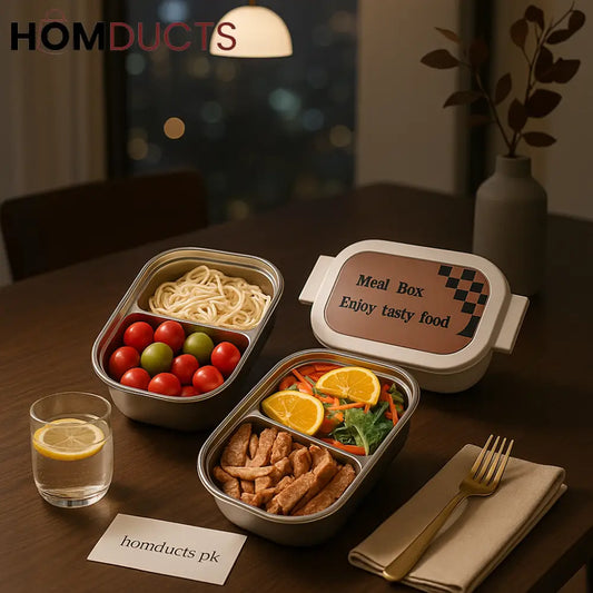 Premium Stainless Steel Lunch Box – 2-Tier Bento Meal Container with Leakproof Design | 22×16×8cm