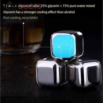 Premium Stainless Steel Reusable Ice Cubes Set – 6 Pieces with Tongs