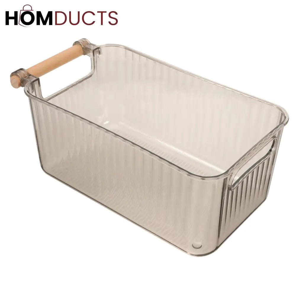 Premium Transparent Storage Basket with Wooden Handles – Multi-Purpose Organizer Bin