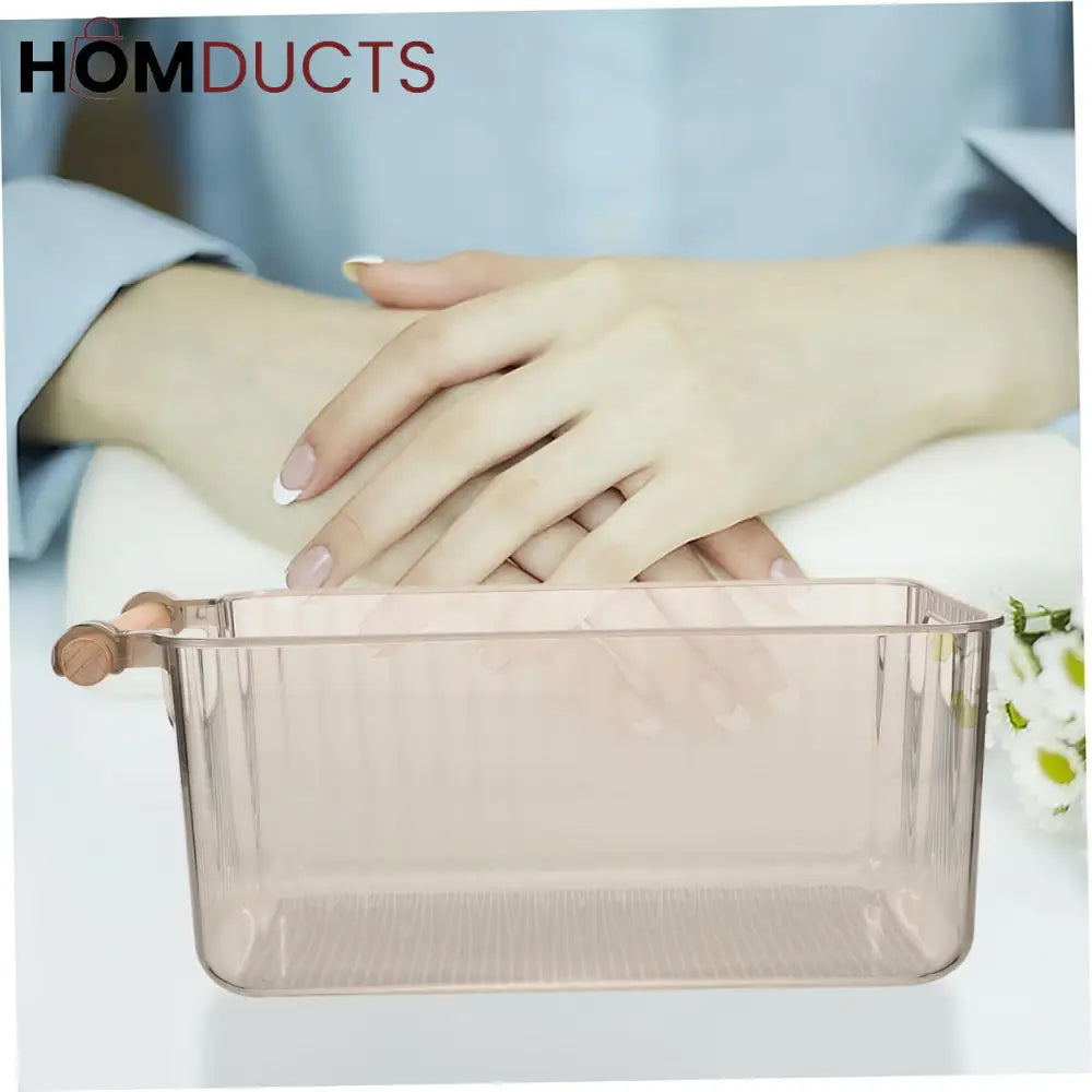 Premium Transparent Storage Basket with Wooden Handles – Multi-Purpose Organizer Bin
