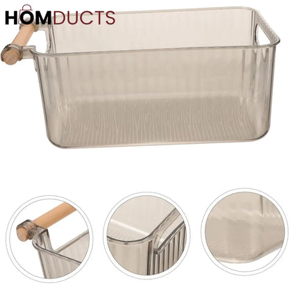 Premium Transparent Storage Basket with Wooden Handles – Multi-Purpose Organizer Bin
