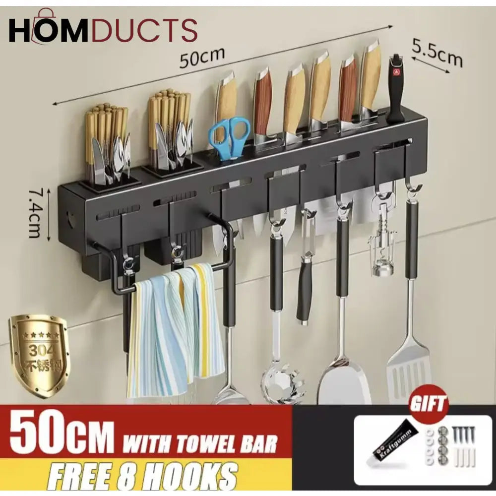 Premium Wall-Mounted Knife & Utensil Organizer Rack – Matte Finish