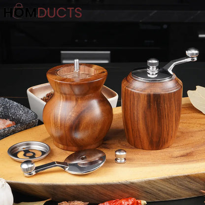 Premium Wooden Manual Pepper Grinder – Hand Crank Spice Mill for Freshly Ground Seasoning