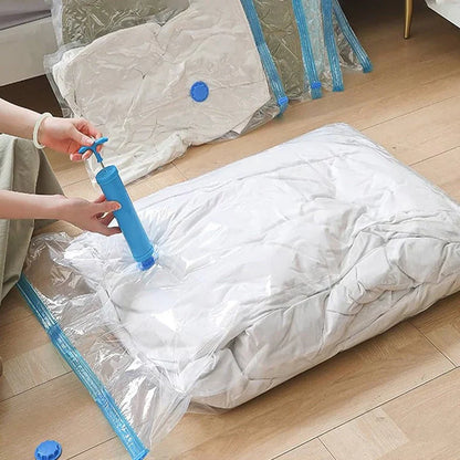 Premium Space Saver Vacuum Storage Bags (Set of 5) with Hand Pump, Double Zip Seal for Clothes, Bedding and Comforters