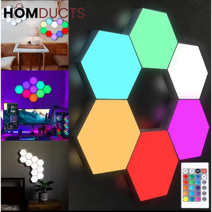 Quantum Hexagon LED Wall Lights – RGB Touch Sensor Modular Panels for Room & Gaming Decor – Battery Operated & Smart Control