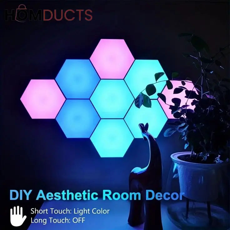 Quantum Hexagon LED Wall Lights – RGB Touch Sensor Modular Panels for Room & Gaming Decor – Battery Operated & Smart Control