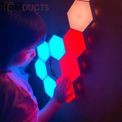 Quantum Hexagon LED Wall Lights – RGB Touch Sensor Modular Panels for Room & Gaming Decor – Battery Operated & Smart Control