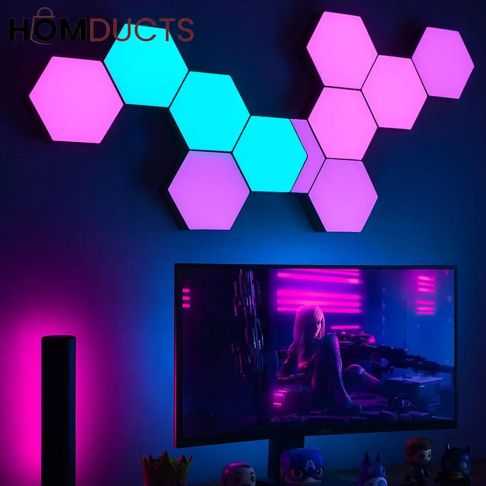Quantum Hexagon LED Wall Lights – RGB Touch Sensor Modular Panels for Room & Gaming Decor – Battery Operated & Smart Control
