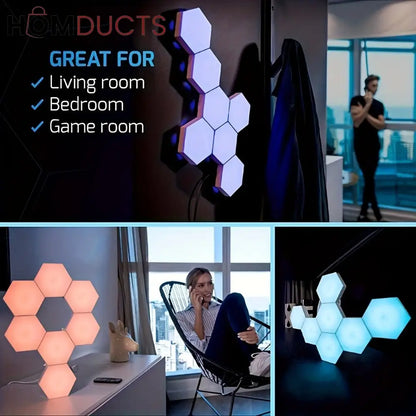 Quantum Hexagon LED Wall Lights – RGB Touch Sensor Modular Panels for Room & Gaming Decor – Battery Operated & Smart Control