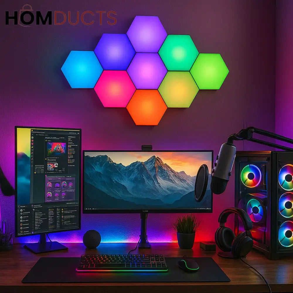 Quantum Hexagon LED Wall Lights – RGB Touch Sensor Modular Panels for Room & Gaming Decor – Battery Operated & Smart Control