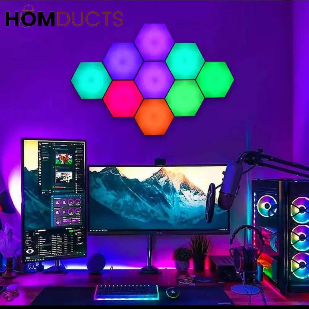 Quantum Hexagon LED Wall Lights – RGB Touch Sensor Modular Panels for Room & Gaming Decor – Battery Operated & Smart Control