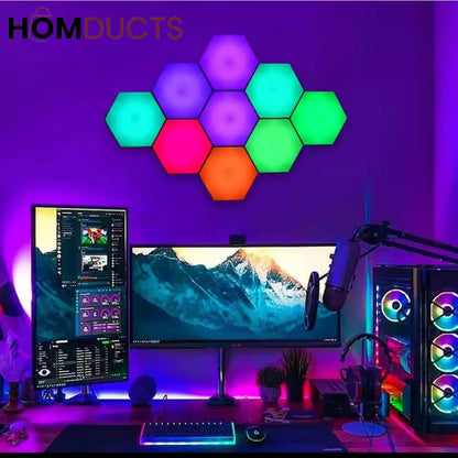 Quantum Hexagon LED Wall Lights – RGB Touch Sensor Modular Panels for Room & Gaming Decor – Battery Operated & Smart Control