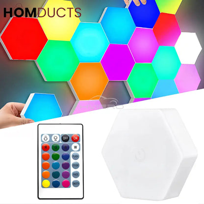 Quantum Hexagon LED Wall Lights – RGB Touch Sensor Modular Panels for Room & Gaming Decor – Battery Operated & Smart Control