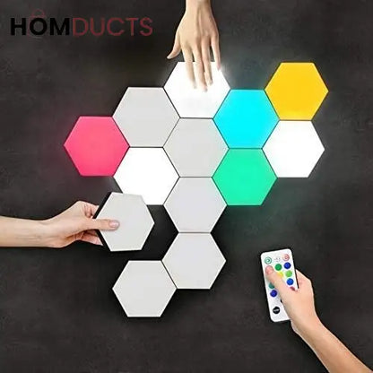 Quantum Hexagon LED Wall Lights – RGB Touch Sensor Modular Panels for Room & Gaming Decor – Battery Operated & Smart Control