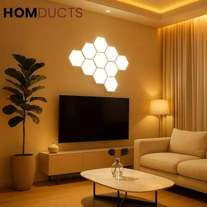 Quantum Hexagon LED Wall Lights – RGB Touch Sensor Modular Panels for Room & Gaming Decor – Battery Operated & Smart Control