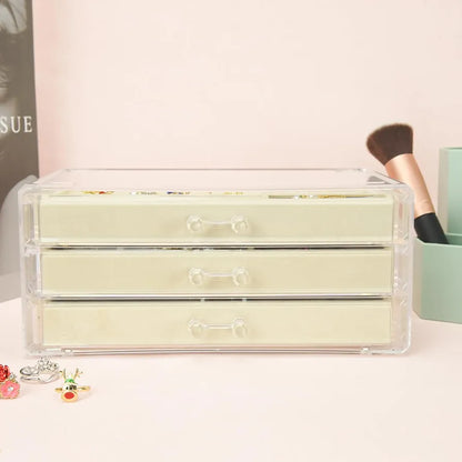 Premium Acrylic Jewellery Box with 3 Drawers, Velvet Lined Organizer for Rings, Earrings and Accessories
