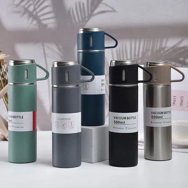 3 in 1 Stainless Steel Vacuum Thermal Flask Set - Vacuum Bottle with Cups
