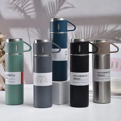 3 in 1 Stainless Steel Vacuum Thermal Flask Set - Vacuum Bottle with Cups