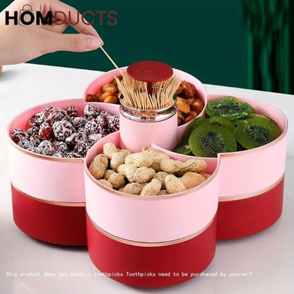 Rotating 2 Layer Dry Fruit Dish With Toothpick Holder